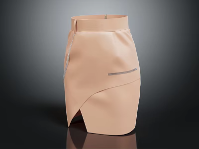 Beige Leather Skirt With Asymmetrical Hem Side Zippers And Waist Belt 3d model