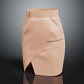 Beige Leather Skirt With Asymmetrical Hem Side Zippers And Waist Belt