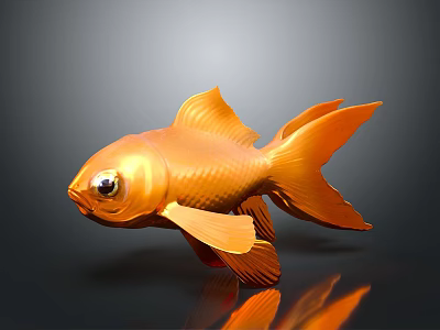 Orange Goldfish With Shiny Scales And Flowing Fins On Black Surface 3d model