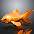 Orange Goldfish With Shiny Scales And Flowing Fins On Black Surface