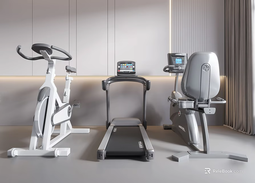 Modern Sports Equipment Including Exercise Bike Treadmill And Recumbent Bike With Screens 3d model 