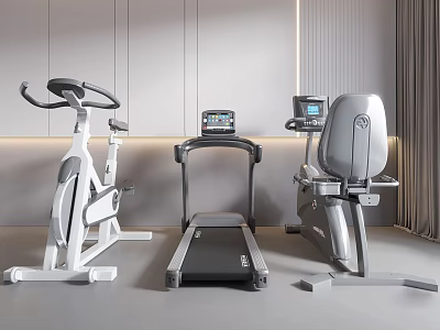 Modern Sports Equipment Including Exercise Bike Treadmill And Recumbent Bike With Screens 3d model