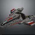 Cosmic Space Exploration Futuristic Spacecraft With Silver Gray Body Red Stripes And Detailed Design