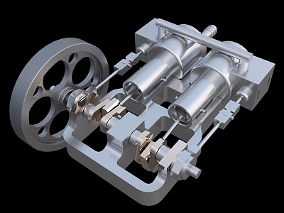 Micro two cylinder steam engine mechanical equipment 3d model