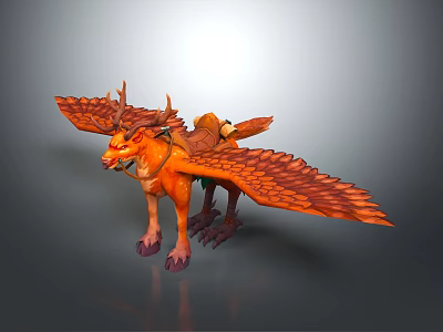 Fantasy Character Orange Griffin Creature With Large Wings Horns And Claws 3d model