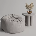 Round Gray Velvet Bean Bag Chair with Pleated Design and 'Olivia' Lettering