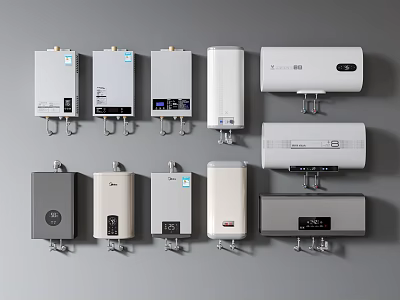 Different Types Of Home Appliances Water Heaters On Wall 3d model