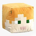 Pixel Art Style Ottoman Poufs With Character Faces And Orange Gray Patterns For Living Room