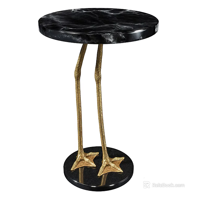 Modern Side Table With Black Marble Top And Gold Metal Star Shaped Legs 3d model 