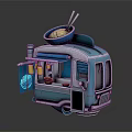 Functional Food Truck With Neon Sign Noodle Bowl Chopsticks Colorful Lights And Silver Blue Body