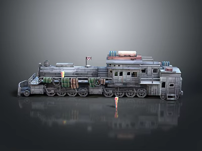 Vintage Industrial Model Train With Metal Structure Multiple Cars And Small Figure 3d model