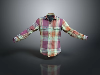 Colorful Plaid Long Sleeve Button Front Shirt With Collar And Pockets 3d model