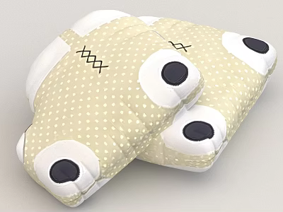 Cartoon Style Pillows Beige Polka Dot Pattern With White Edges And Black Eyes Stitched Details 3d model