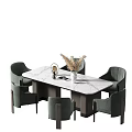 Modern Dining Table Set With White Marble Top And Green Upholstered Chairs 3d model