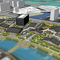 Urban Modern Commercial Street Design With Waterfront Greenery Open Spaces And Pedestrian Areas