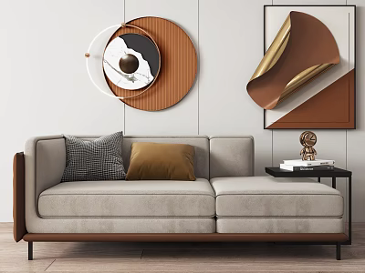 Modern Elegant Chaise Lounge With Plush Decorative Pillows And Wall Art 3d model