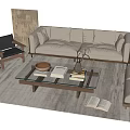 Modern Minimalist Living Room With Beige Sofa And Glass Coffee Table Set Wooden Accents