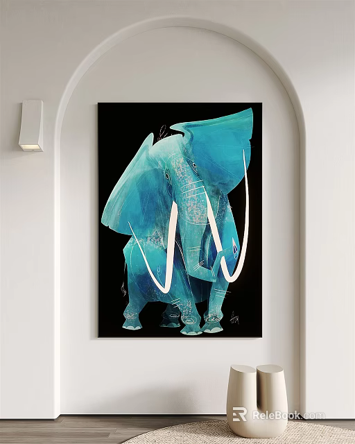 Blue Elephant Abstract Animal Painting With White Tusks And Black Background 3d model 