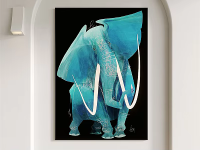 Blue Elephant Abstract Animal Painting With White Tusks And Black Background 3d model
