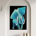 Blue Elephant Abstract Animal Painting With White Tusks And Black Background