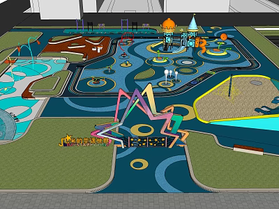 Colorful Children's Playground Design With Slides Climbing Frames And Seating Areas 3d model