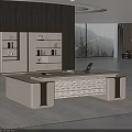 Modern Executive Office Desk With White Bookshelf Gray Chair And Laptop Natural View