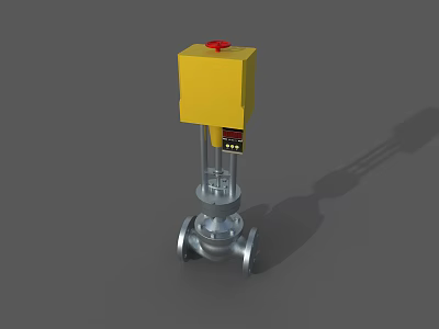 Industrial Valve With Yellow Control Unit Red Button Silver Body And Transparent Indicator 3d model