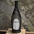 Modern Black Cage Design Table Lamp With White Light And Wooden Base