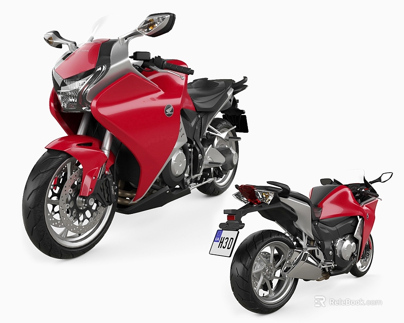 Sleek Red Motorcycle Shown from Different Angles with Modern Design and Black Accents 3d model 