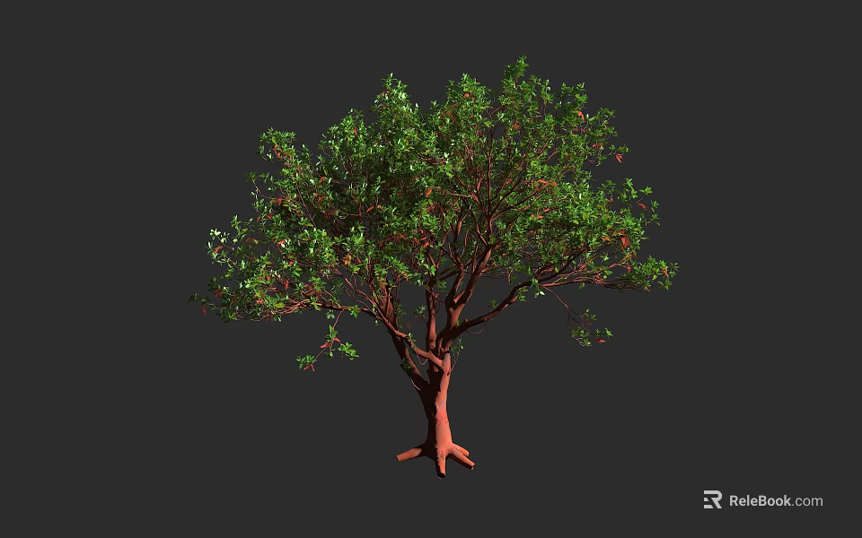 Green Leafy Arbor With Red Trunk And Fruits Isolated On Gray Background 3d model 