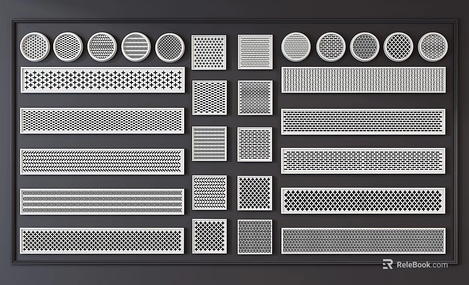Air Conditioner Vents With Various Designs Including Circular Square Grille And Mesh Patterns 3d model 