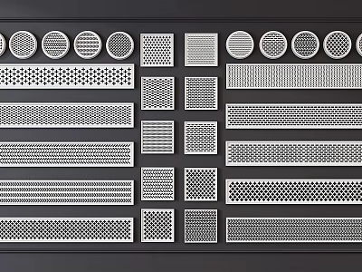 Air Conditioner Vents With Various Designs Including Circular Square Grille And Mesh Patterns 3d model
