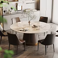 Modern Round Dining Table Set With Marble Top And Comfortable Chairs Interior 3d model