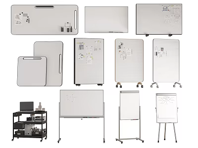Dry Erase Whiteboards Collection Wall Mounted Mobile with Stand and Storage Shelf 3d model