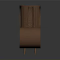 Modern Brown Wooden Cabinet with Curved Design Layered Structure and Vertical Slats on Slim Legs