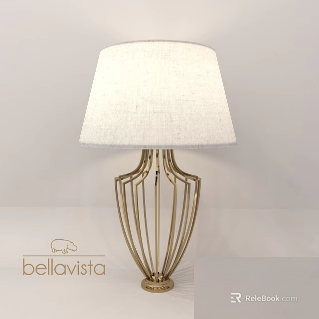 Modern Elegant Table Lamp With White Fabric Lampshade Golden Metal Frame 3d model 