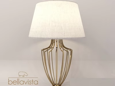 Modern Elegant Table Lamp With White Fabric Lampshade Golden Metal Frame 3d model