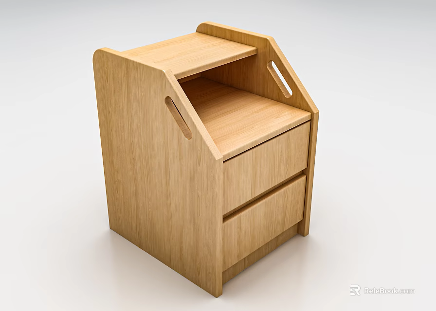 Modern Wooden Entryway Side Cabinet With Two Drawers And Upper Shelf 3d model 