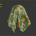 Decorative Cloth Covering Object With Floral Curly Patterns In Orange Red Beige On Dark Background