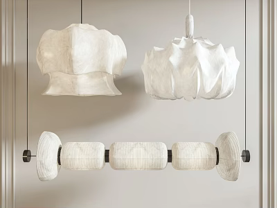 Elegant Modern White Chandeliers With Unique Textured Design Hanging In Interior 3d model