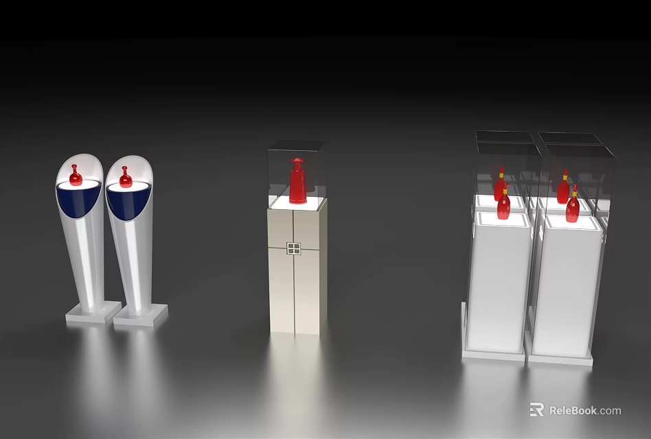 Sleek Modern Display Cabinets Shelves With Transparent Glass Covers And White Supports 3d model 