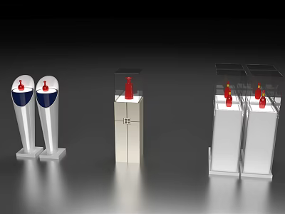 Sleek Modern Display Cabinets Shelves With Transparent Glass Covers And White Supports 3d model