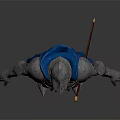 Game and Movie Character Warrior in Silver Armor with Blue Cape Standing Pose