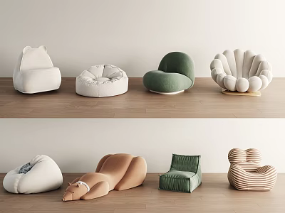 Stylish Single Sofa Collection Featuring Various Colors and Modern Curved Shapes 3d model