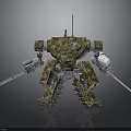 Military Style Camouflage Mech With Twin Cannons And Multi Legged Structure