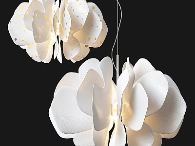 Modern Flower Shaped Chandelier With White Petals And Golden Dots Decorative Design 3d model