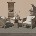 Natural Style Indoor Seating With Wicker Armchairs And Round Coffee Table