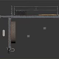 Long Narrow Metal Water Vessel With Extended Deck Railings And Platform