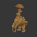 Detailed Handmade Wooden Sculpture Carving of Mythical Dwarf with Mushroom Head and Long Beard