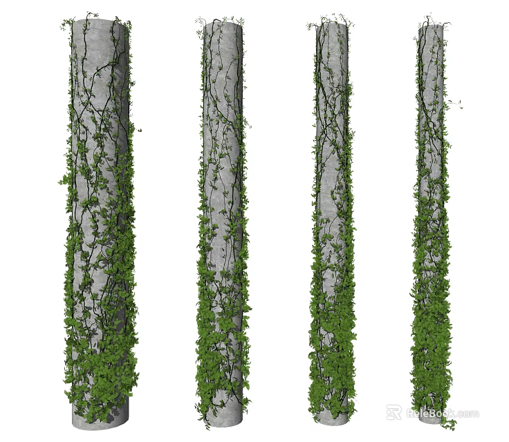 Lush Green Vines Climbing Gray Tree Trunks In Natural Environment 3d model 